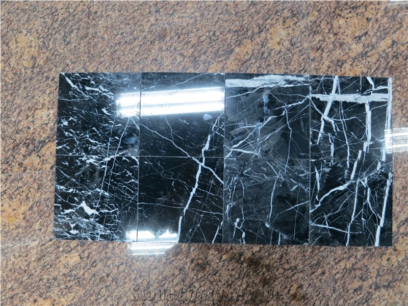 White Stripe in Black Marble, China Black Marquina Marble Tiles