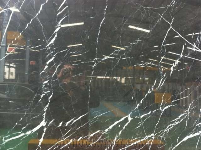 White Stripe in Black Marble Slabs & Tiles (Guangxi),Black Marquina ,Nero Margiua ,Nero Oriental Slabs