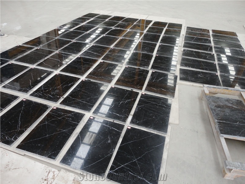 White Stripe in Black Marble Slabs & Tiles (Guangxi),Black Marquina ,Nero Margiua ,Nero Oriental Slabs