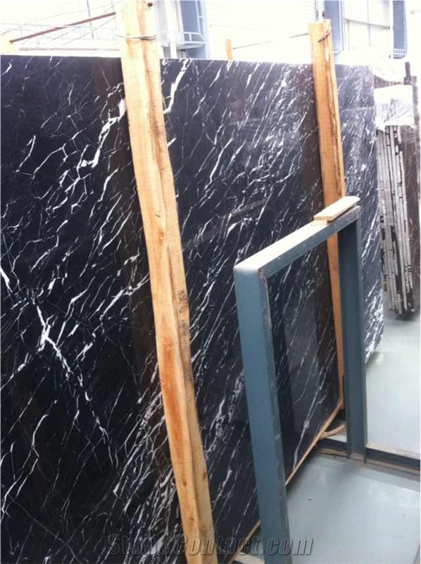 White Stripe in Black Marble Slabs & Tiles (Hubei),Black Marquina