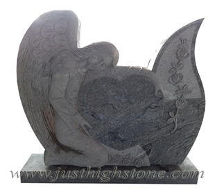 Angel Carved Upright Monument, Heart Tombstone, Engraved Headstone
