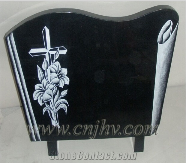 Line Carving Plaque, French Style Black Panels, Shanxi Black Granite Slant Grave,Headstone Jh4008
