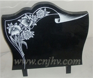 Line Carving Plaque, French Style Black Panels, Shanxi Black Granite Slant Grave,Headstone Jh4008