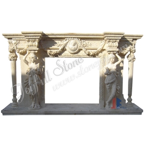 Carved Yellow Marble Fireplace Mantels