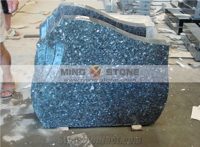 Blue Pearl Granite Monument Tombstone,Norway Blue Galaxy Granite Western Style Headstone