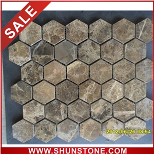 brown  marble hexagon mosaic &floor mosaic
