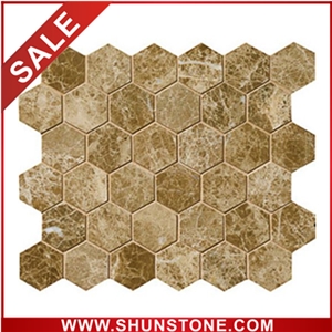 Cheap brown marble hexagon mosaic 