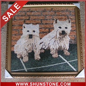 natural stone marble art work& animal mosaic picture& dog art work