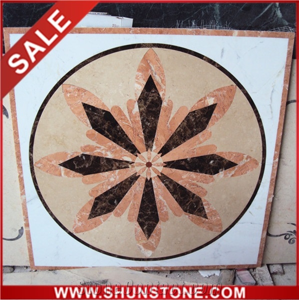 Natural Stone Waterjet Medallion, Brown Marble Waterjet Medallions