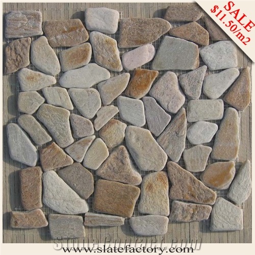 Beige Natural Stone Mosaic Tile, Anhui Beige Slate Mosaic