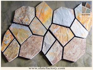 Brown Meshed Slate Stone, Cheap Meshed Stone Paver, Slate Net Paste Flagstone