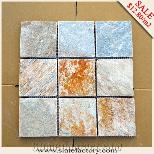 Natural Stone Mosaic Tile Supplies, China Beige Slate Mosaic