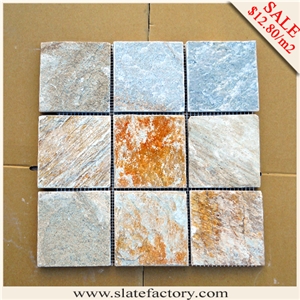 Natural Stone Mosaic Tile Supplies, China Beige Slate Mosaic