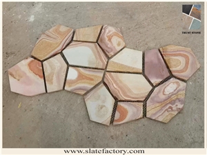 Rainbow Sandstone Mesh Paving, Mesh Stone, Meshed Paver Stone 7 Pieces Type
