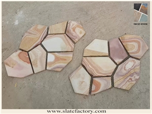 Rainbow Sandstone Mesh Paving, Mesh Stone, Meshed Paver Stone 7 Pieces Type