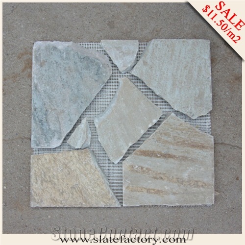 Roman Natural Stone Mosaic Patterns, China Beige Slate Mosaic Patterns
