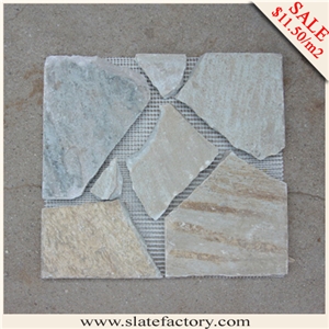 Roman Natural Stone Mosaic Patterns, China Beige Slate Mosaic Patterns