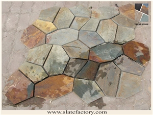 Rustic Slate Crazy Paving, Mesh Slate Stone, Slate Net Paste, Random Flagstone 7 Pieces Type