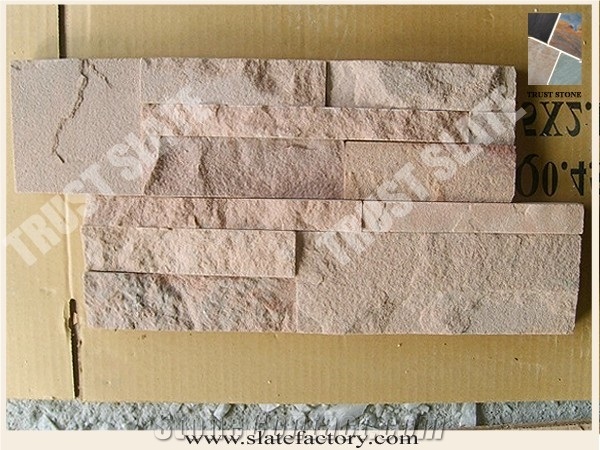 Sandstone Cultured Stone Veneer, Pink Sandstone Ledge Stone Walling, Pink Sandstone Ledgestone Panel