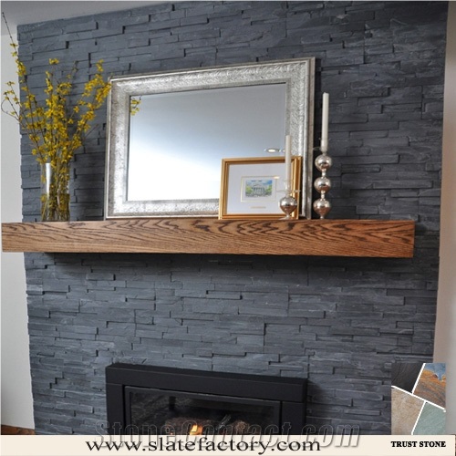 Slate Fireplace Surround, Black Culture Stone Slate Veneer