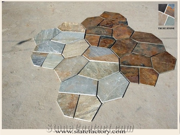 Slate Net Paste Crazy Paving, Meshed Crazy Paver Stone 7 Pieces Type, Yellow Beige Slate Flagstone