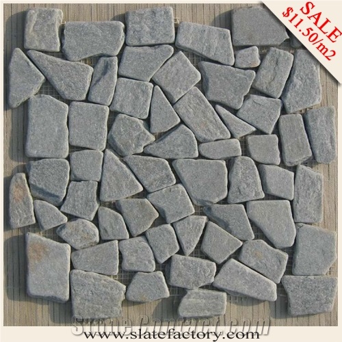 Tumbled Natural Stone Mosaic Patterns, China Grey Slate Mosaic Patterns