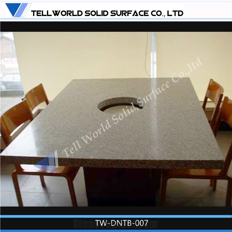 Low Price China Man Made Restaurant Stone Dining Tables with Leather Chairs