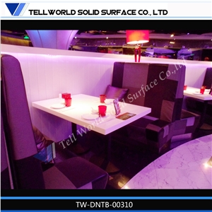 Low Price China Man Made Restaurant Stone Dining Tables with Leather Chairs