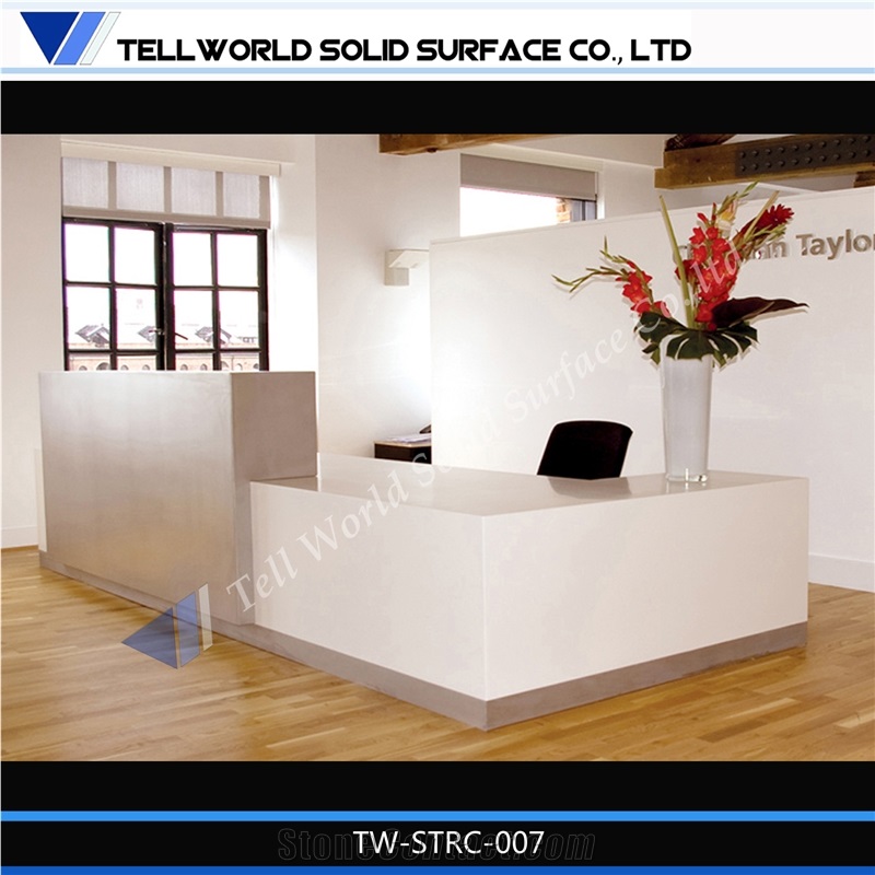 Pure Acrylic Solid Surface Corian 2 People Designed Recetion Counter