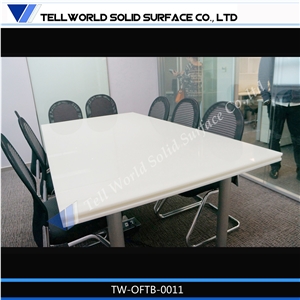 Pure White Rectangular Office Desk with Stainless Steel Base