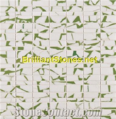Light Green Dotted Crystal White Marble Mosaic