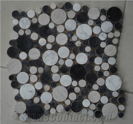 China Marquina+Wooden Grey+ Bianco Carrara Marble Mosaic Tiles for Floor