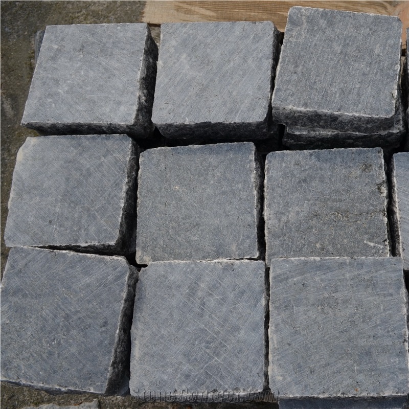 Black Labradorite Pavers with a Stab Edges, Volga Blue Granite Cube Stone & Pavers