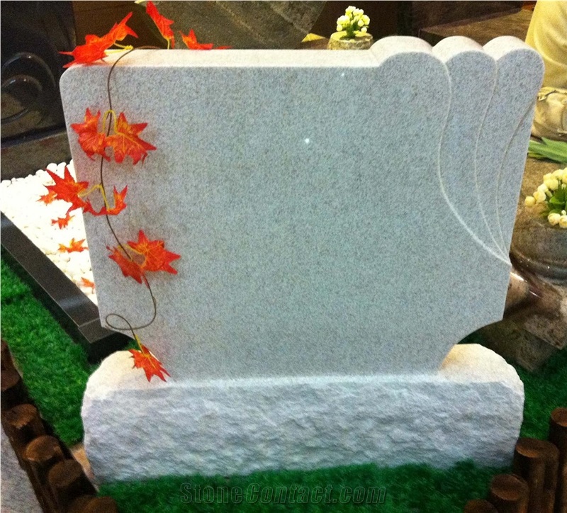 China G724 Pearl White Granite Simple Design Western Tombstone,Monument