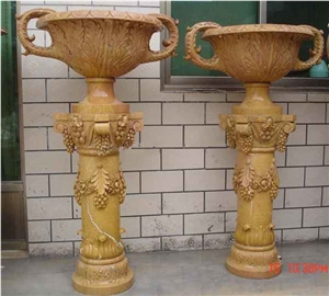 China Yellow Limestone Sculptured Carving Flower Pot