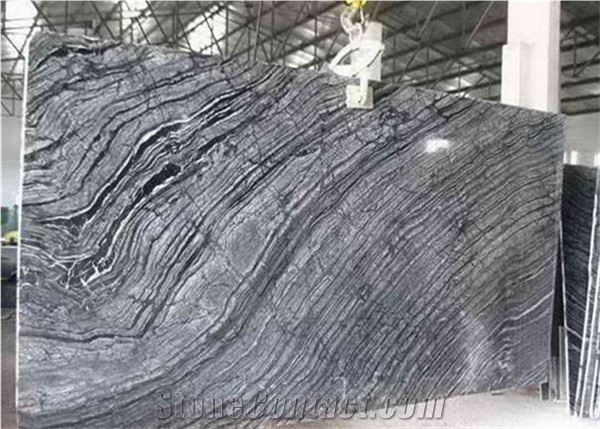 Antique Wood Grain Black Serpentine Marble Slabs & Tiles, China Black Marble