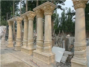 Handcarved Beige Marble Column & Pillar