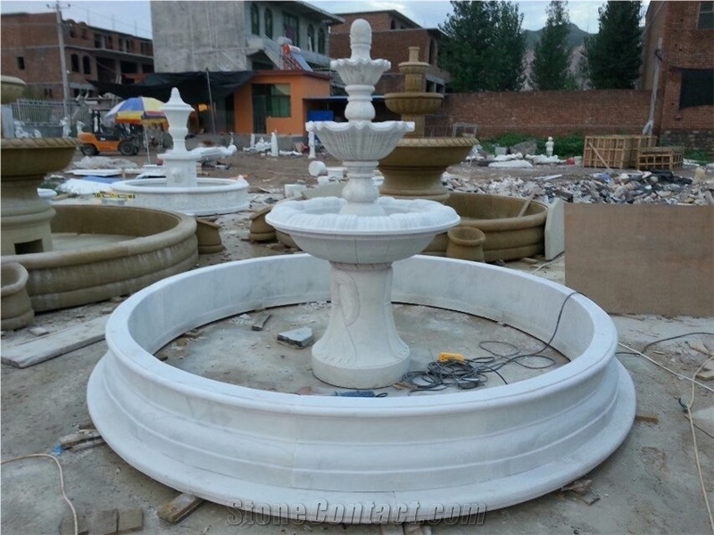 Handcarved White Marble Lotus Fountain