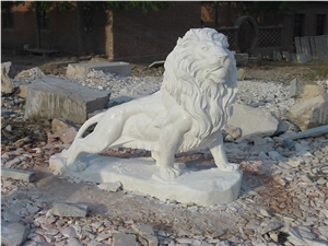 White Marble Walking Lion Statue, White Marble Statues