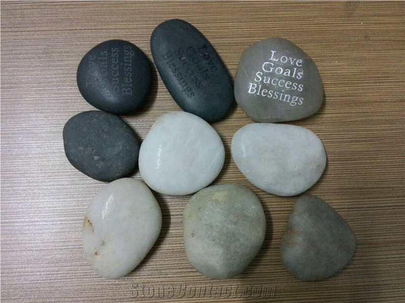 Pebble Stone Engraved Words, Black Pebble & Gravel