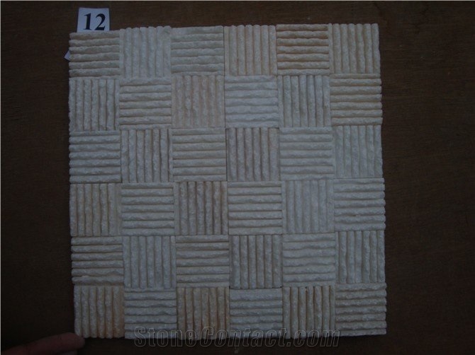 Beige Quartzite Linear Strips Mosaic Pattern for Interior Wall Covering Decoration