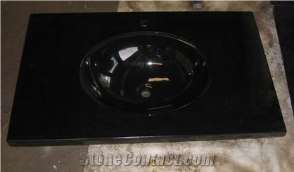Chinese Shanxi Absolutely Black Granite Carved Basin & Bathroom Vanity Tops / Wash Tops