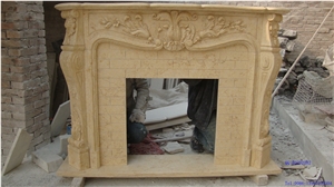 Egyptian Yellow Marble Carved Classic Style Fireplace Mantel Frame Hearth for Hotel Villa House Interior