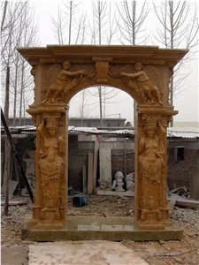 Empire Gold Marble Carved Athena & Angel Fireplace Mantel / Fireplace Frame for Hotel /Villa / House Interior