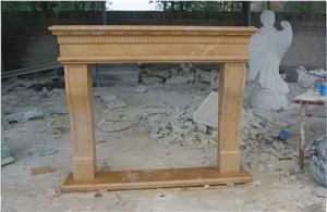 Empire Gold Marble Carved Simple Style Fireplace Mantel Frame Hearth for Hotel Villa House Interior