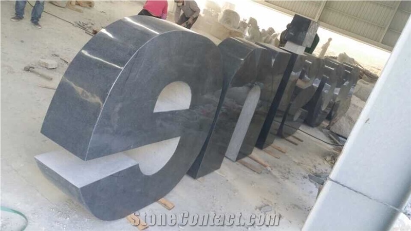 Natural Black G654 Granite Carved Letter Company Name Logo Engraving Sculpture for Exterior Company Name Standing