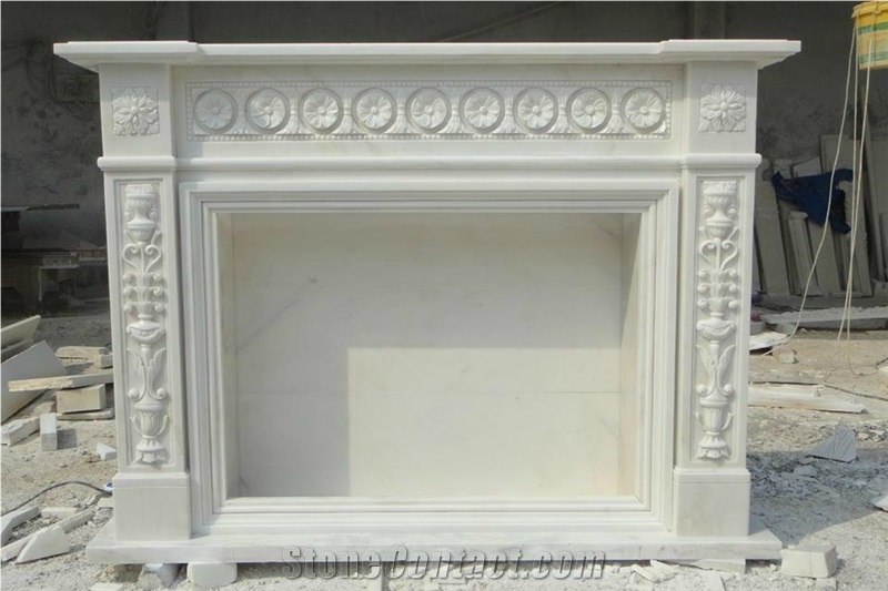 Natural Pure White Marble,Carved Simple Style Fireplace Mantel for Interior Decoration
