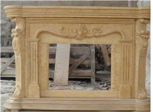 Natural Silvia Sunny Yellow Marble Carved Flower Decoration Fireplace Mantel Fireplace Surround for Hotel Villa House