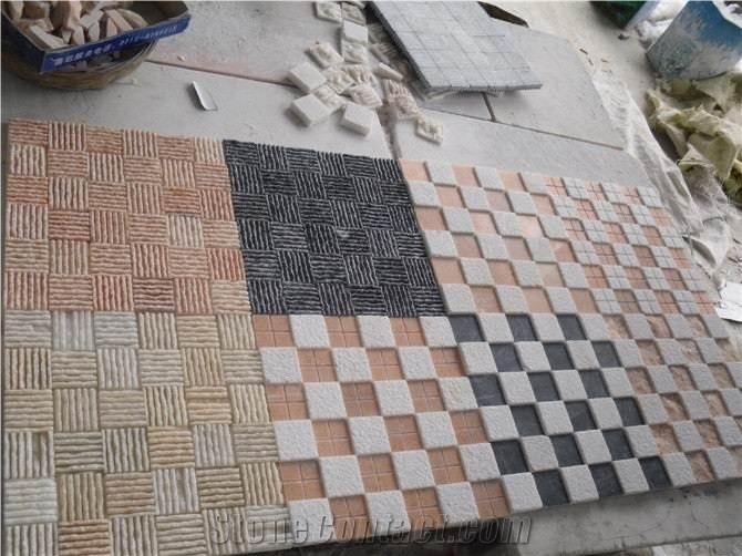 Natural White Quartzite & Black Quartzite Split Face Mosaic Pattern for Interior Wall Cladding Covering Decoration Design