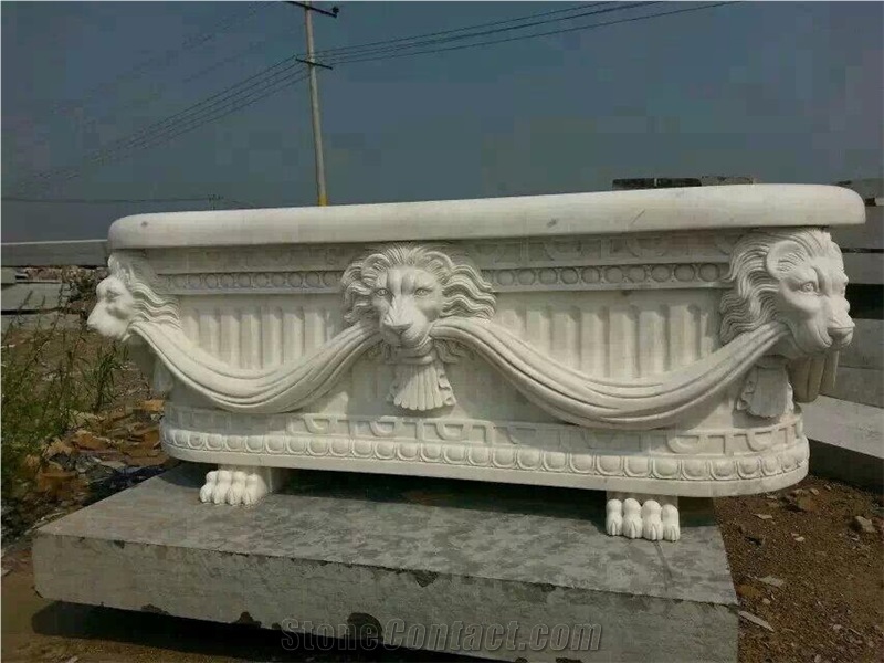Pure White Marble Carved Lion Head Decoration Fireplace Insert for Hotel Villa House